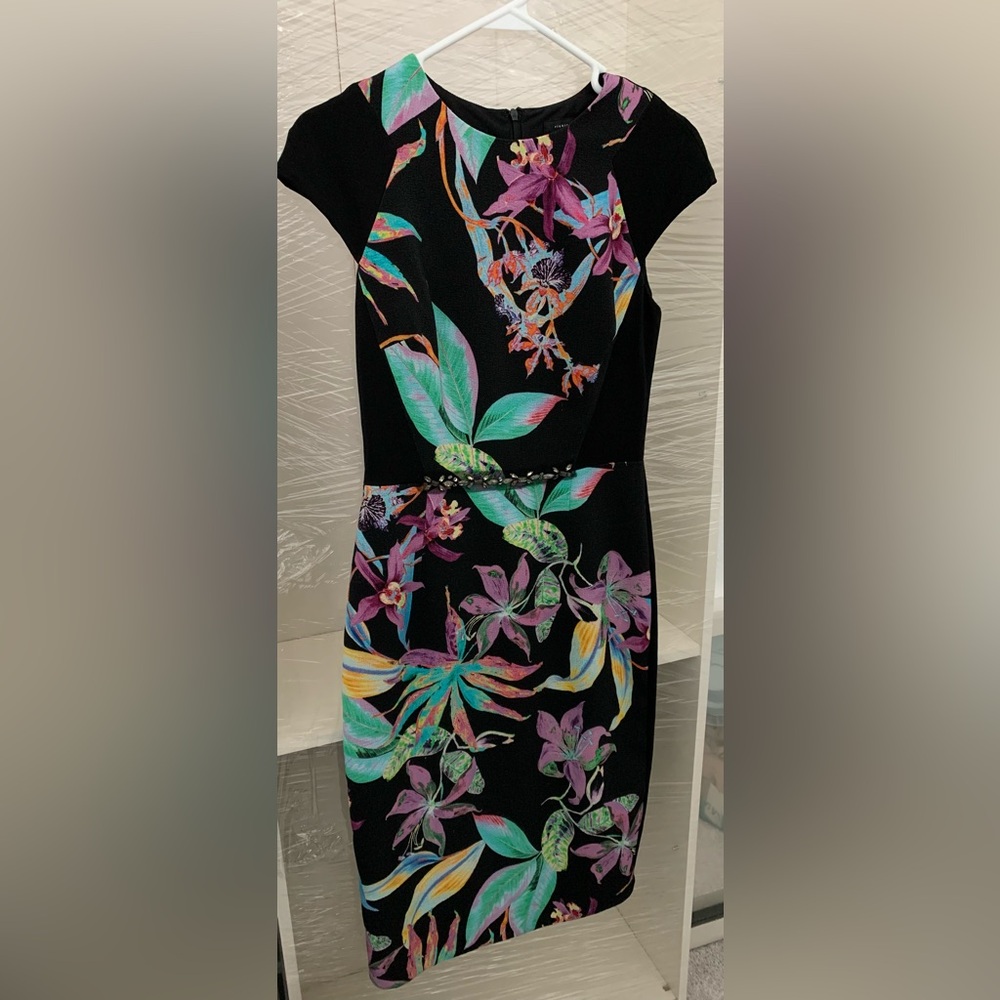 Rickie Freeman For Teri Jon Floral Print Dress With Rhinestone Embellishment
